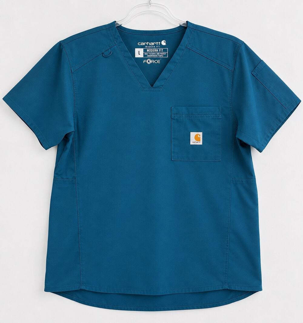 Carhartt Force Scrub Top Size L Teal Modern Fit V Neck Stretch Utility 3 Pockets